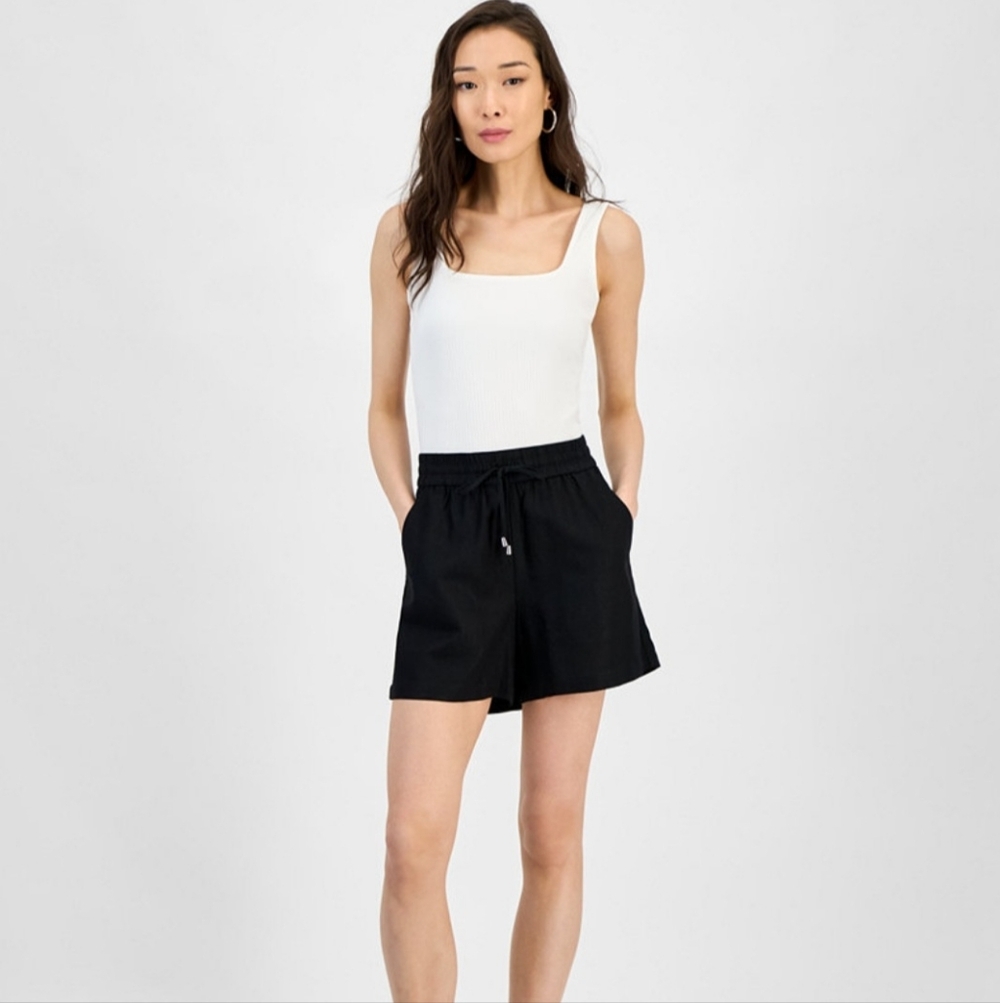 INC WOMEN'S BLACK LINEN BLEND DRAWSTRING SHORTS NWT